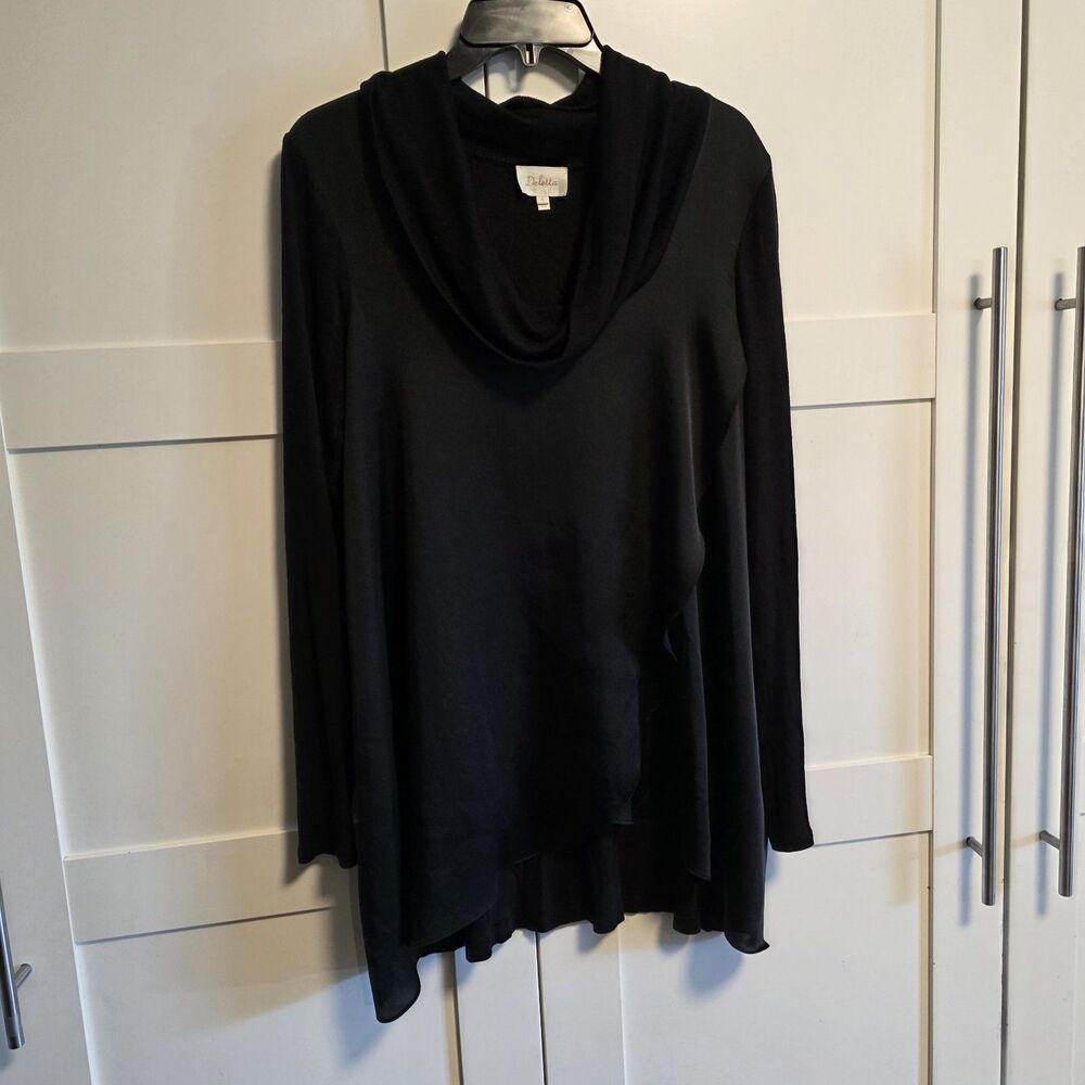Deletta by Anthropologie Cowl Neck Wrap Cross Over Top Black Small Long Sleeve